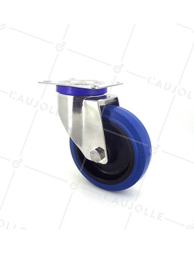 RUEDA DE ACERO INOXIDABLE Y CAUCHO ELÁSTICO, DE 125 MM DE DIÁMETRO Y CARGA DE 150KG. • Caujolle