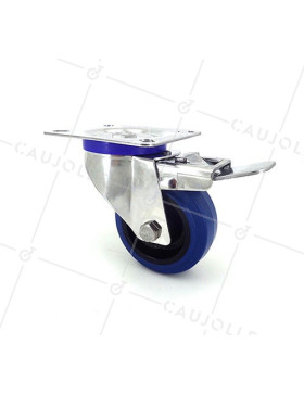 RUEDA DE ACERO INOXIDABLE ELÁSTICA CON FRENO, DIÁMETRO DE 80 MM, CAPACIDAD DE CARGA DE 130 KG • Caujolle