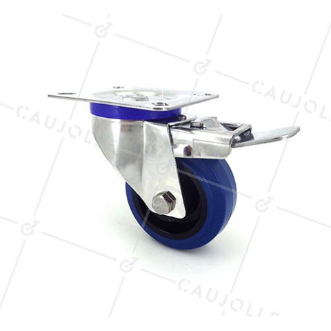 RUEDA DE ACERO INOXIDABLE ELÁSTICA CON FRENO, DIÁMETRO DE 80 MM, CAPACIDAD DE CARGA DE 130 KG • Caujolle