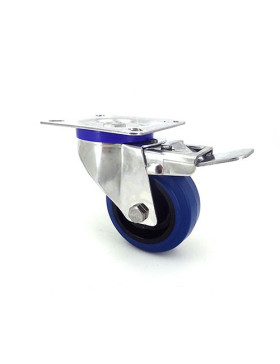 RUEDA DE ACERO INOXIDABLE ELÁSTICA CON FRENO, DIÁMETRO DE 80 MM, CAPACIDAD DE CARGA DE 130 KG