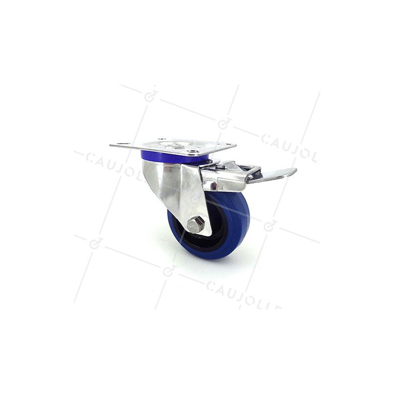 RUEDA DE ACERO INOXIDABLE ELÁSTICA CON FRENO, DIÁMETRO DE 80 MM, CAPACIDAD DE CARGA DE 130 KG