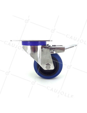 RUEDA DE ACERO INOXIDABLE ELÁSTICA CON FRENO, DIÁMETRO DE 80 MM, CAPACIDAD DE CARGA DE 130 KG