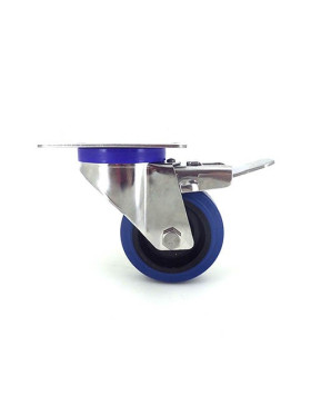 RUEDA DE ACERO INOXIDABLE ELÁSTICA CON FRENO, DIÁMETRO DE 80 MM, CAPACIDAD DE CARGA DE 130 KG