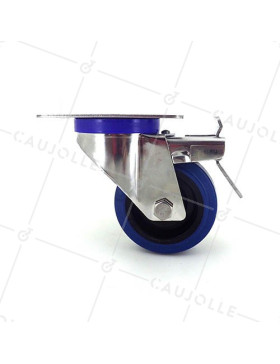 RUEDA DE ACERO INOXIDABLE ELÁSTICA CON FRENO, DIÁMETRO DE 80 MM, CAPACIDAD DE CARGA DE 130 KG