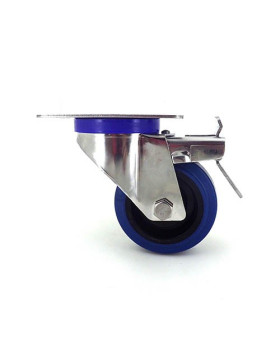 RUEDA DE ACERO INOXIDABLE ELÁSTICA CON FRENO, DIÁMETRO DE 80 MM, CAPACIDAD DE CARGA DE 130 KG