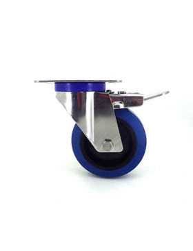 RUEDA DE ACERO INOXIDABLE Y CAUCHO ELÁSTICO CON FRENO, DIÁMETRO DE 100 MM Y CARGA DE 150 KG-S2NS 100AF