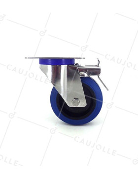 RUEDA DE ACERO INOXIDABLE Y CAUCHO ELÁSTICO CON FRENO, DIÁMETRO DE 100 MM Y CARGA DE 150 KG-S2NS 100AF