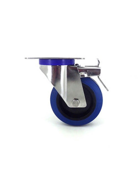 RUEDA DE ACERO INOXIDABLE Y CAUCHO ELÁSTICO CON FRENO, DIÁMETRO DE 100 MM Y CARGA DE 150 KG-S2NS 100AF
