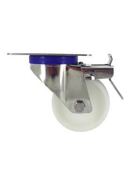 RUEDA DE ACERO INOXIDABLE Y NAILON, GIRATORIA, CON FRENO, DIÁMETRO 80 MM, CAPACIDAD DE CARGA 150 KG