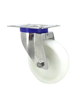 RUEDA DE ACERO INOXIDABLE Y NAILON, GIRATORIA, DIÁMETRO 100 MM, CAPACIDAD DE CARGA 150 KG