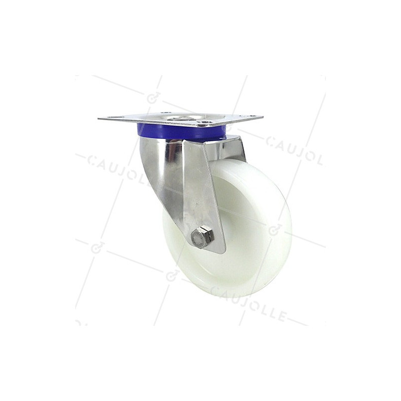 RUEDA DE ACERO INOXIDABLE Y NAILON, GIRATORIA, DIÁMETRO 100 MM, CAPACIDAD DE CARGA 150 KG