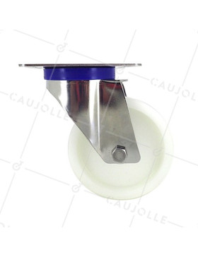 RUEDA DE ACERO INOXIDABLE Y NAILON, GIRATORIA, DIÁMETRO 100 MM, CAPACIDAD DE CARGA 150 KG