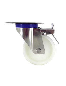 RUEDA DE ACERO INOXIDABLE Y NAILON, GIRATORIA, CON FRENO, DIÁMETRO 100 MM, CAPACIDAD DE CARGA 150 KG