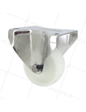 RUEDA DE ACERO INOXIDABLE Y NAILON, FIJA, 80 MM DE DIÁMETRO Y CARGA DE 150 KG • Caujolle