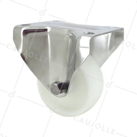 RUEDA DE ACERO INOXIDABLE Y NAILON, FIJA, 80 MM DE DIÁMETRO Y CARGA DE 150 KG • Caujolle