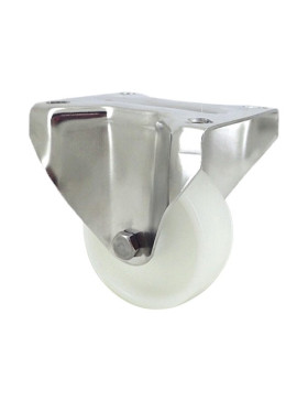 RUEDA DE ACERO INOXIDABLE Y NAILON, FIJA, 80 MM DE DIÁMETRO Y CARGA DE 150 KG