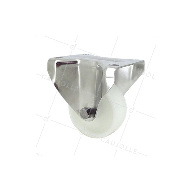 RUEDA DE ACERO INOXIDABLE Y NAILON, FIJA, 80 MM DE DIÁMETRO Y CARGA DE 150 KG