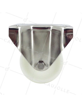 RUEDA DE ACERO INOXIDABLE Y NAILON, FIJA, 80 MM DE DIÁMETRO Y CARGA DE 150 KG
