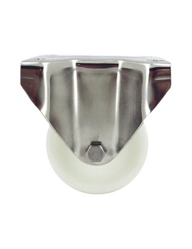 RUEDA DE ACERO INOXIDABLE Y NAILON, FIJA, 80 MM DE DIÁMETRO Y CARGA DE 150 KG
