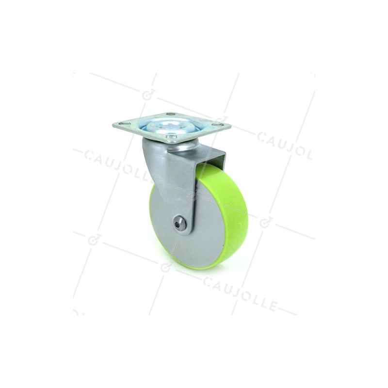 RUEDA DE DISEÑO DE ALUMINIO CON LLANTA Y BANDAJE VERDE CON UN DIÁMETRO DE 75 MM CARGA 50 KG - CANDYSTYL75P