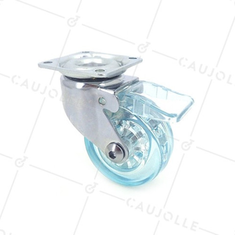 RUEDA DE DISEÑO CON FRENO TRANSPARENTE AZUL CON UN DIÁMETRO DE 50 MM CARGA 35 KG - CRYSTALB50PAF • Caujolle