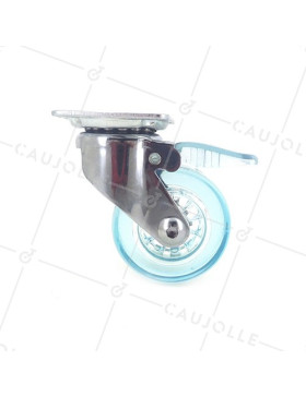 RUEDA DE DISEÑO CON FRENO TRANSPARENTE AZUL CON UN DIÁMETRO DE 50 MM CARGA 35 KG - CRYSTALB50PAF