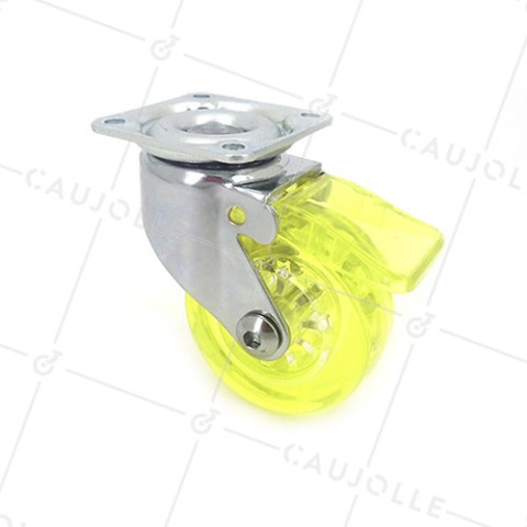 RUEDA DE DISEÑO CON FRENO TRANSPARENTE AMARILLA CON UN DIÁMETRO DE 50 MM CARGA 35 KG - CRYSTALJ50 PAF • Caujolle