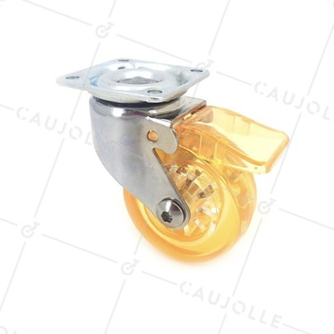 RUEDA DE DISEÑO CON FRENO TRANSPARENTE NARANJA CON UN DIÁMETRO DE 50 MM CARGA 35 KG - CRYSTAL OR50 PAF • Caujolle
