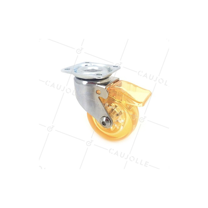 RUEDA DE DISEÑO CON FRENO TRANSPARENTE NARANJA CON UN DIÁMETRO DE 50 MM CARGA 35 KG - CRYSTAL OR50 PAF
