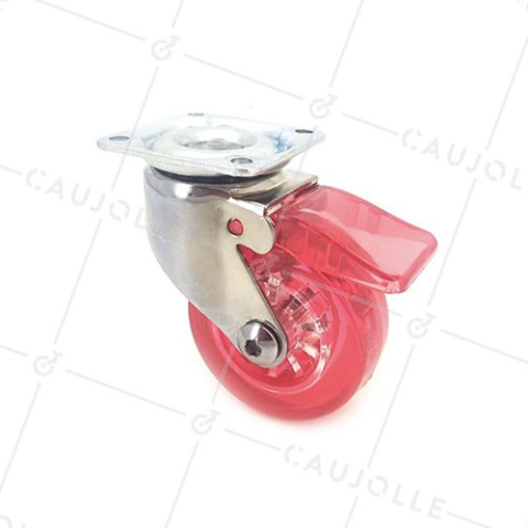 RUEDA DE DISEÑO CON FRENO TRANSPARENTE ROJA CON UN DIÁMETRO DE 50 MM CARGA 35 KG - CRYSTAL R50 PAF • Caujolle