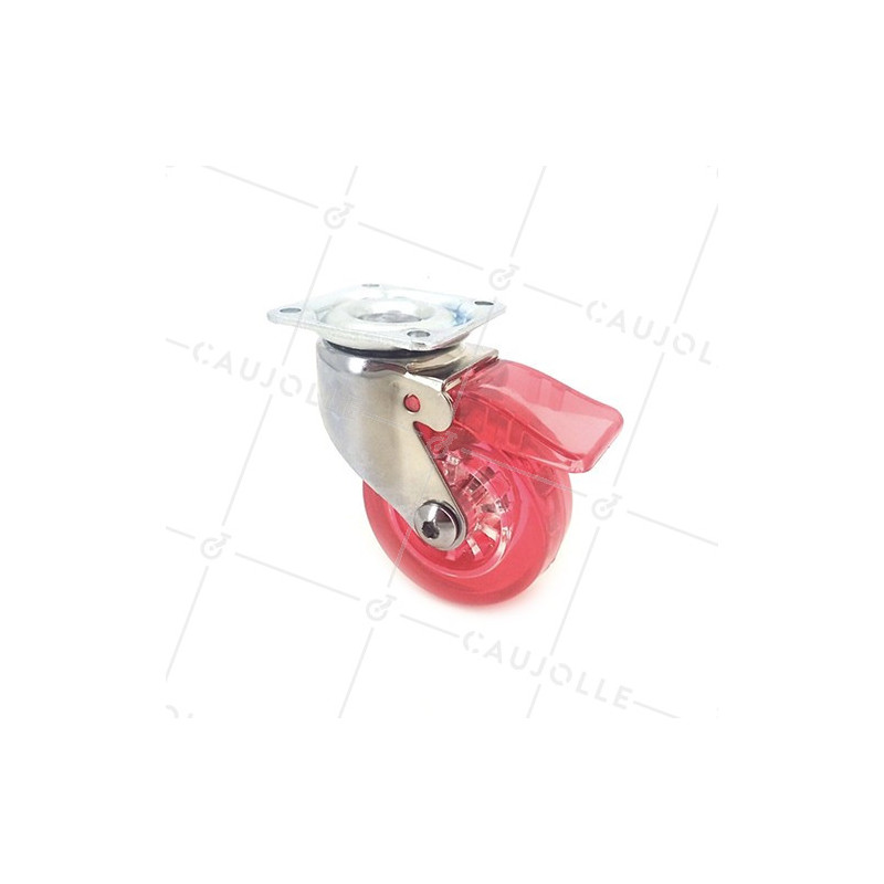 RUEDA DE DISEÑO CON FRENO TRANSPARENTE ROJA CON UN DIÁMETRO DE 50 MM CARGA 35 KG - CRYSTAL R50 PAF