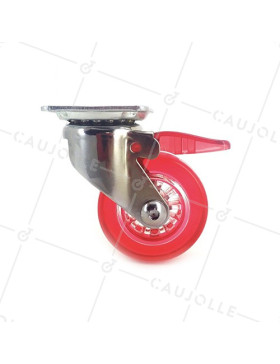 RUEDA DE DISEÑO CON FRENO TRANSPARENTE ROJA CON UN DIÁMETRO DE 50 MM CARGA 35 KG - CRYSTAL R50 PAF