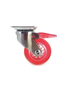 RUEDA DE DISEÑO CON FRENO TRANSPARENTE ROJA CON UN DIÁMETRO DE 50 MM CARGA 35 KG - CRYSTAL R50 PAF
