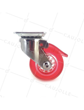 RUEDA DE DISEÑO CON FRENO TRANSPARENTE ROJA CON UN DIÁMETRO DE 50 MM CARGA 35 KG - CRYSTAL R50 PAF