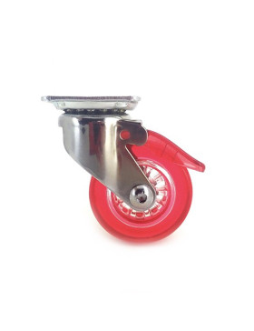 RUEDA DE DISEÑO CON FRENO TRANSPARENTE ROJA CON UN DIÁMETRO DE 50 MM CARGA 35 KG - CRYSTAL R50 PAF