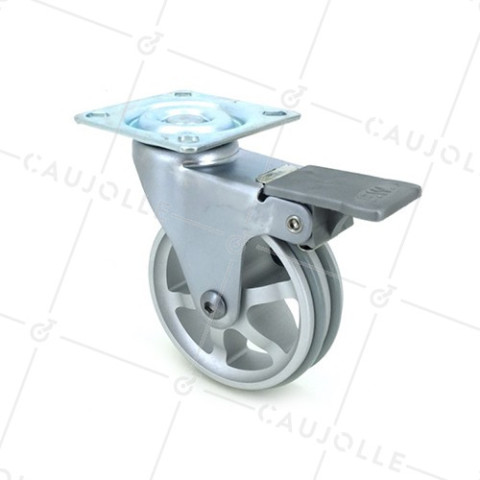 RUEDA DE DISEÑO DE ALUMINIO GRIS CON FRENO Y UN DIÁMETRO DE 75 MM CARGA 45 KG - ALUSTYL75PAF • Caujolle