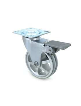 RUEDA DE DISEÑO DE ALUMINIO GRIS CON FRENO Y UN DIÁMETRO DE 75 MM CARGA 45 KG - ALUSTYL75PAF