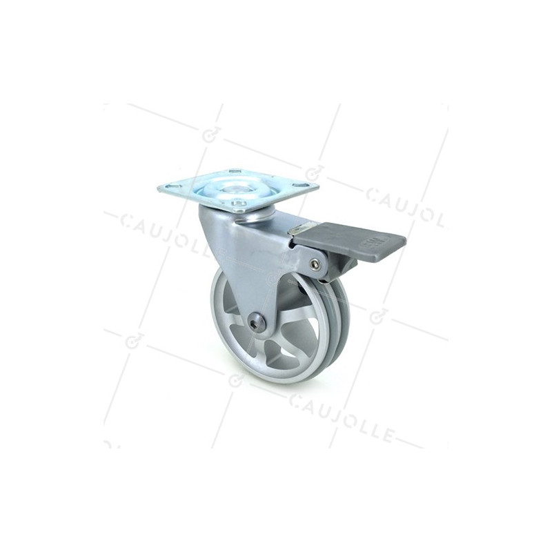 RUEDA DE DISEÑO DE ALUMINIO GRIS CON FRENO Y UN DIÁMETRO DE 75 MM CARGA 45 KG - ALUSTYL75PAF