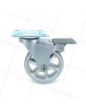 RUEDA DE DISEÑO DE ALUMINIO GRIS CON FRENO Y UN DIÁMETRO DE 75 MM CARGA 45 KG - ALUSTYL75PAF