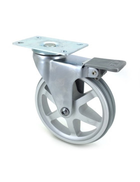RUEDA DE DISEÑO CON FRENO DE ALUMINIO GRIS CON UN DIÁMETRO DE 125 MM CARGA 70 KG - ALUSTYL125PAF