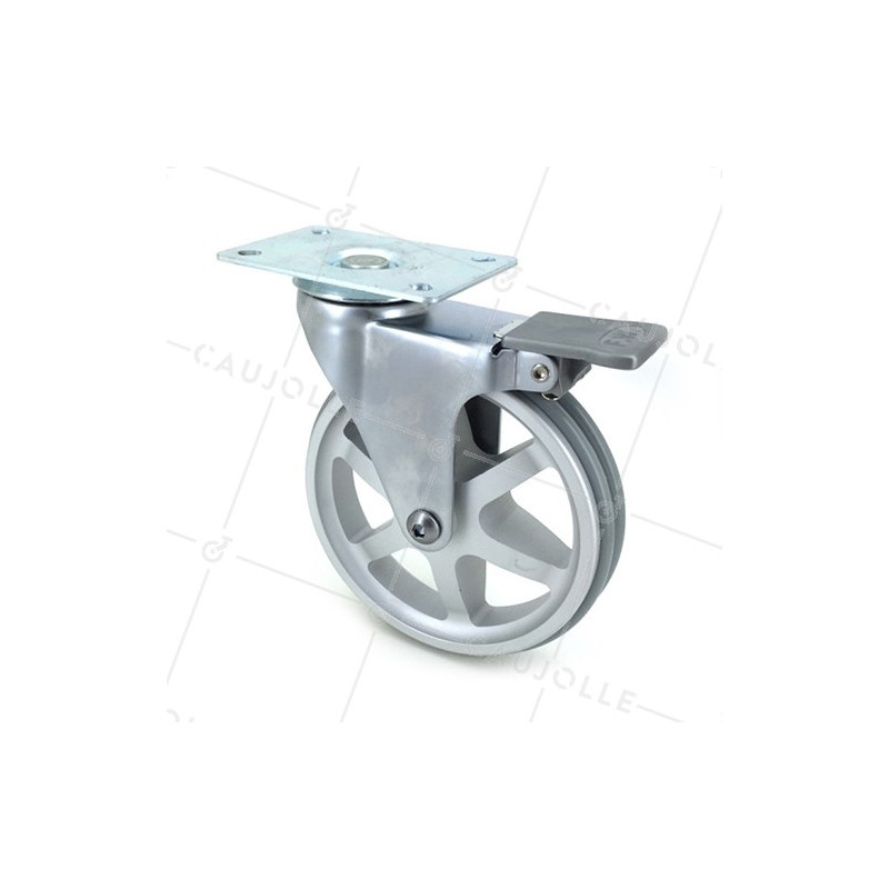 RUEDA DE DISEÑO CON FRENO DE ALUMINIO GRIS CON UN DIÁMETRO DE 125 MM CARGA 70 KG - ALUSTYL125PAF