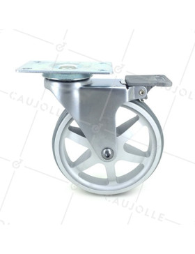 RUEDA DE DISEÑO CON FRENO DE ALUMINIO GRIS CON UN DIÁMETRO DE 125 MM CARGA 70 KG - ALUSTYL125PAF
