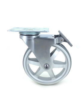 RUEDA DE DISEÑO CON FRENO DE ALUMINIO GRIS CON UN DIÁMETRO DE 125 MM CARGA 70 KG - ALUSTYL125PAF