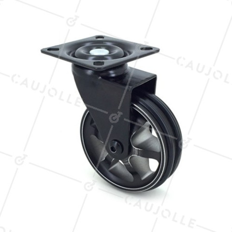 RUEDA DE DISEÑO DE ALUMINIO NEGRO PULIDO CON UN DIÁMETRO DE 75 MM CARGA 45 KG - BLACKSTYL75P • Caujolle