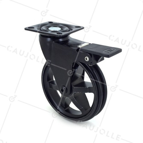 RUEDA DE DISEÑO DE ALUMINIO NEGRO PULIDO CON UN FRENO Y UN DIÁMETRO DE 100 MM CARGA 55 KG - BLACKSTYL 100PAF • Caujolle