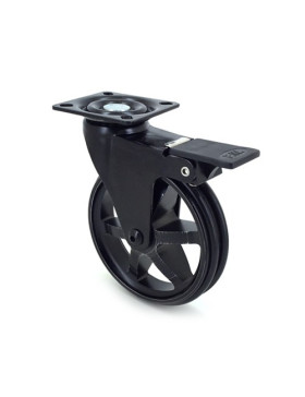 RUEDA DE DISEÑO DE ALUMINIO NEGRO PULIDO CON UN FRENO Y UN DIÁMETRO DE 100 MM CARGA 55 KG - BLACKSTYL 100PAF