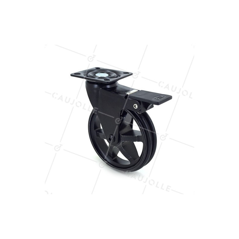 RUEDA DE DISEÑO DE ALUMINIO NEGRO PULIDO CON UN FRENO Y UN DIÁMETRO DE 100 MM CARGA 55 KG - BLACKSTYL 100PAF