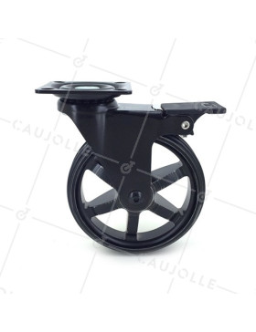 RUEDA DE DISEÑO DE ALUMINIO NEGRO PULIDO CON UN FRENO Y UN DIÁMETRO DE 100 MM CARGA 55 KG - BLACKSTYL 100PAF