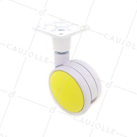 RULETA DE PLÁSTICO AMARILLA Y BLANCA CON UN DIÁMETRO DE 75 MM CARGA 60 KG • Caujolle