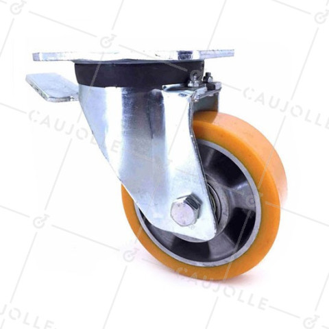 RUEDA CON FRENO DE POLIURETANO REFORZADA Y LLANTA DE ALUMINIO CON UN DIÁMETRO DE 125 MM CARGA 450 KG - S78AR 125AF • Caujolle